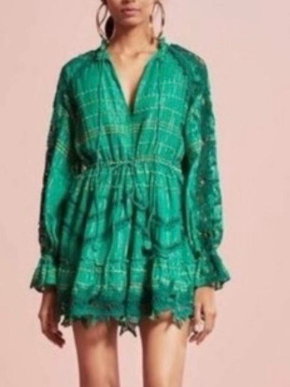 NWT Hemant and Nandita Green Thea Embroidered Dress  Sz L